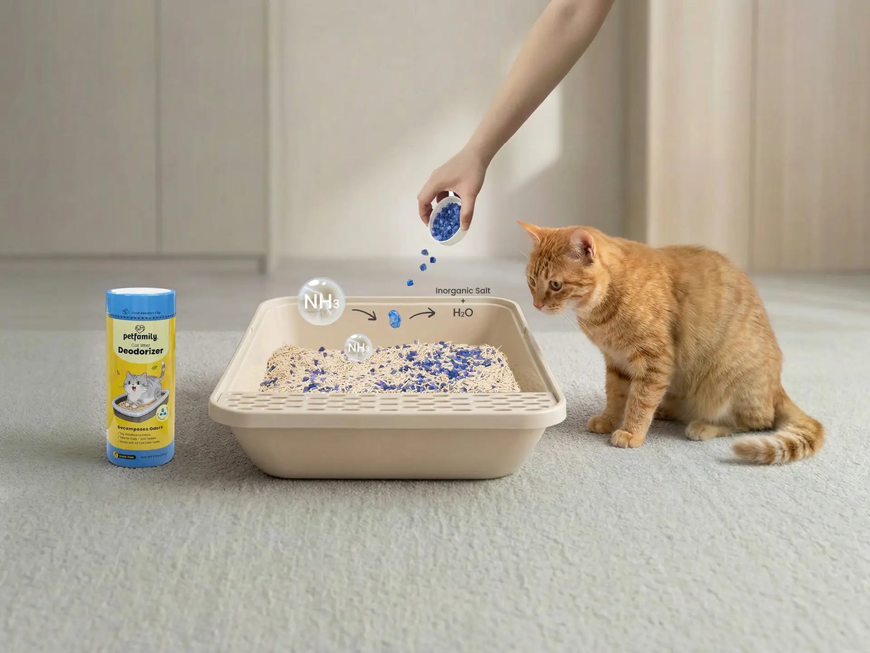 Dezodorizant granule pentru eliminarea amoniacului: litieră fără miros