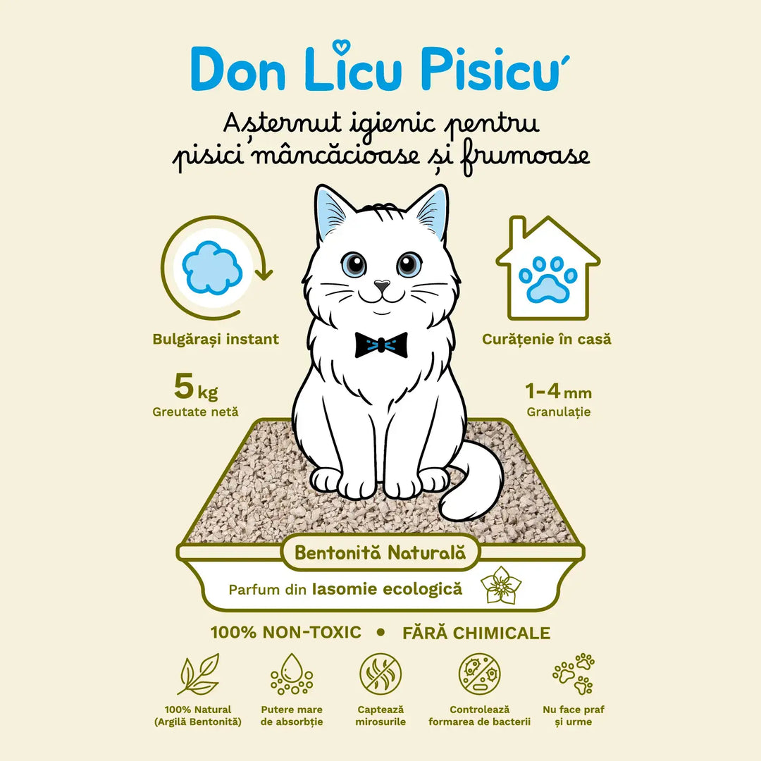 Higiénikus macskaalom: 100% természetes bentonit, organikus jázmin illattal, vegyi anyagok nélkül, 5 kg