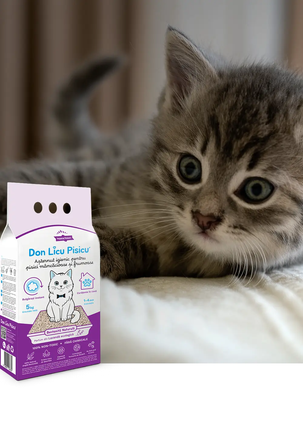 Așternut litiera pisici: Bentonita 100% Naturala, Non-Toxic - portrait