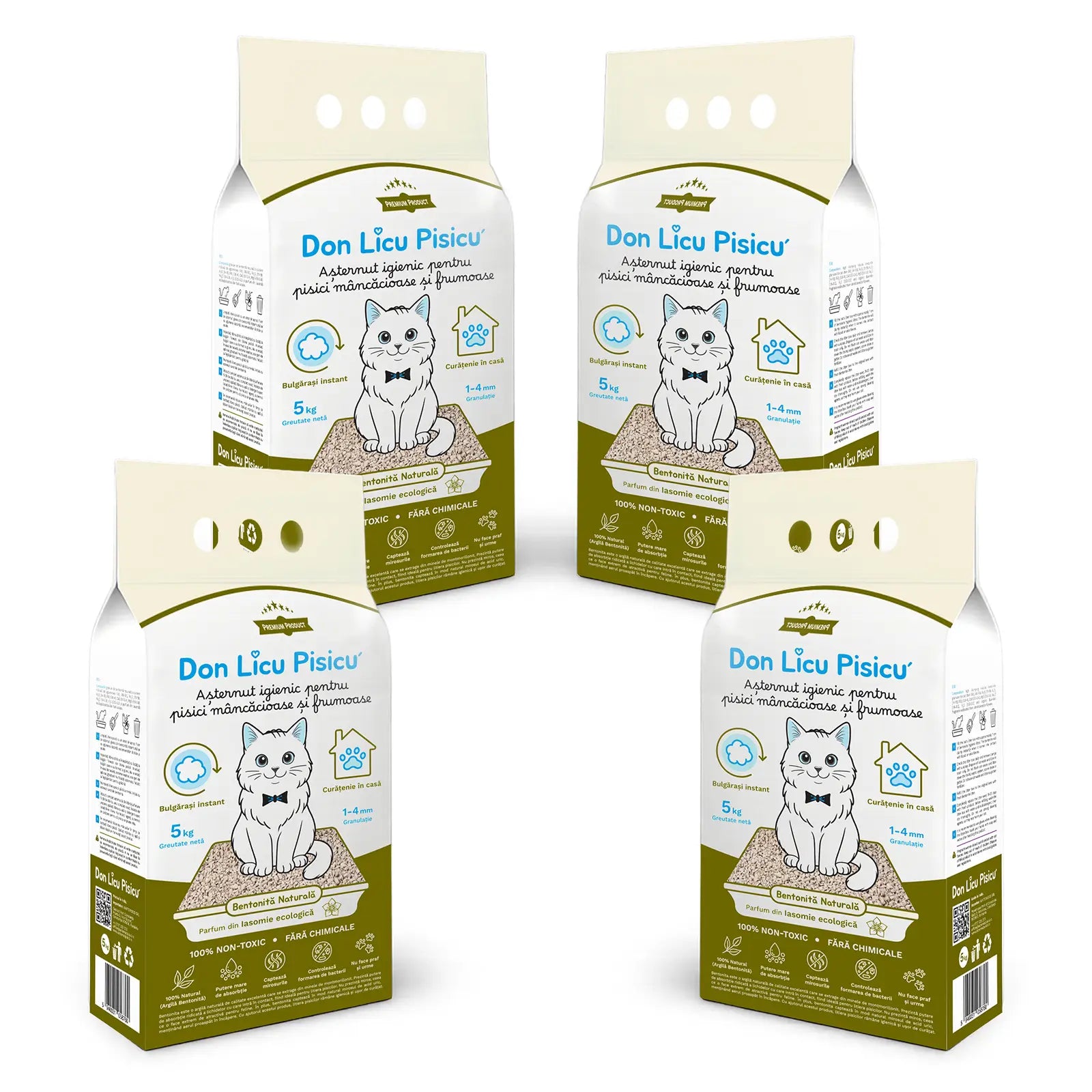 Bentonită litieră, 4 saci, 20 kg, Așternut Pisici, cu Iasomie, 100% Natural
