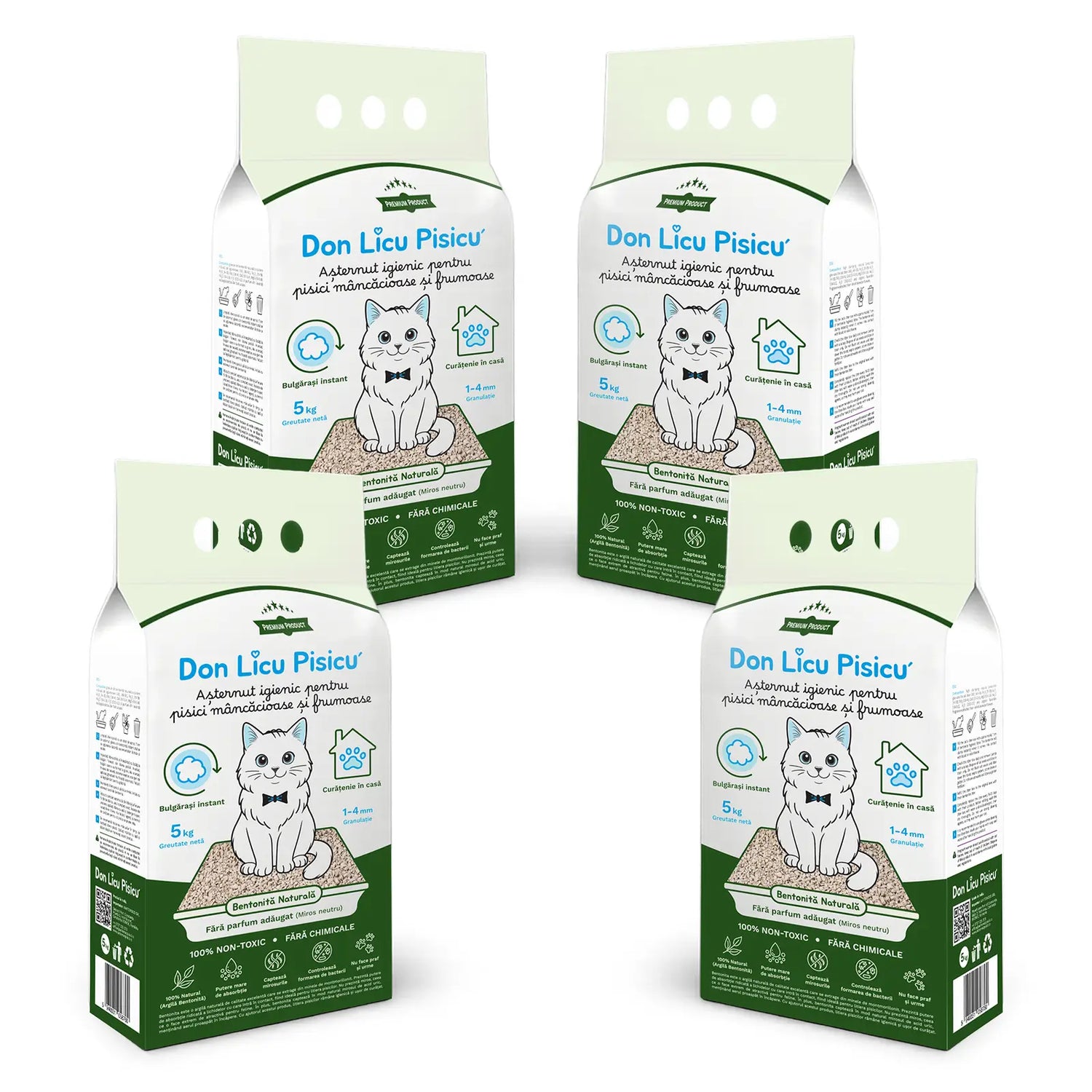 Bentonită litieră, 4 saci, 20 kg, Așternut Pisici, Miros neutru, 100% Natural