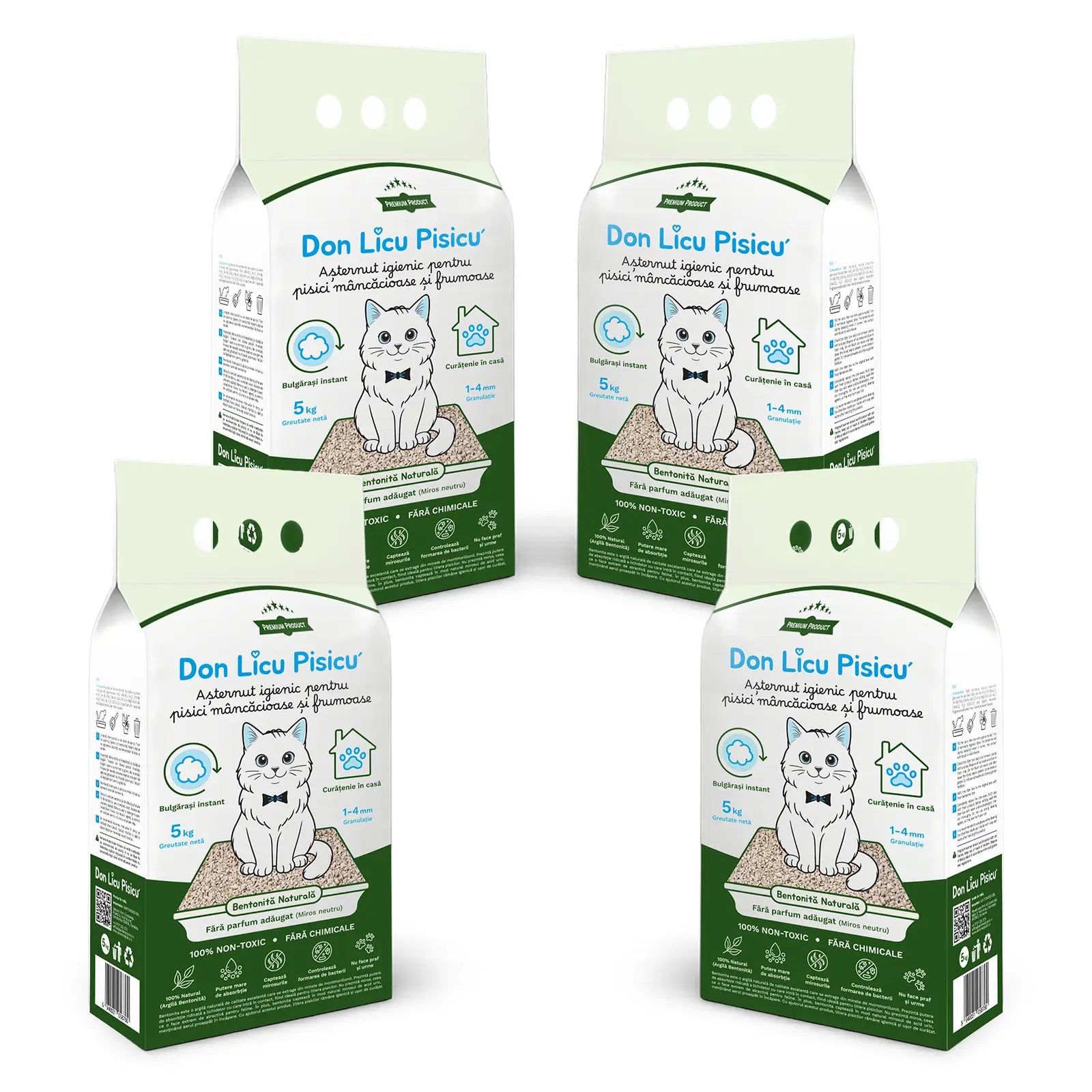 Bentonită litieră, 4 saci, 20 kg, Așternut Pisici, Miros neutru, 100% Natural