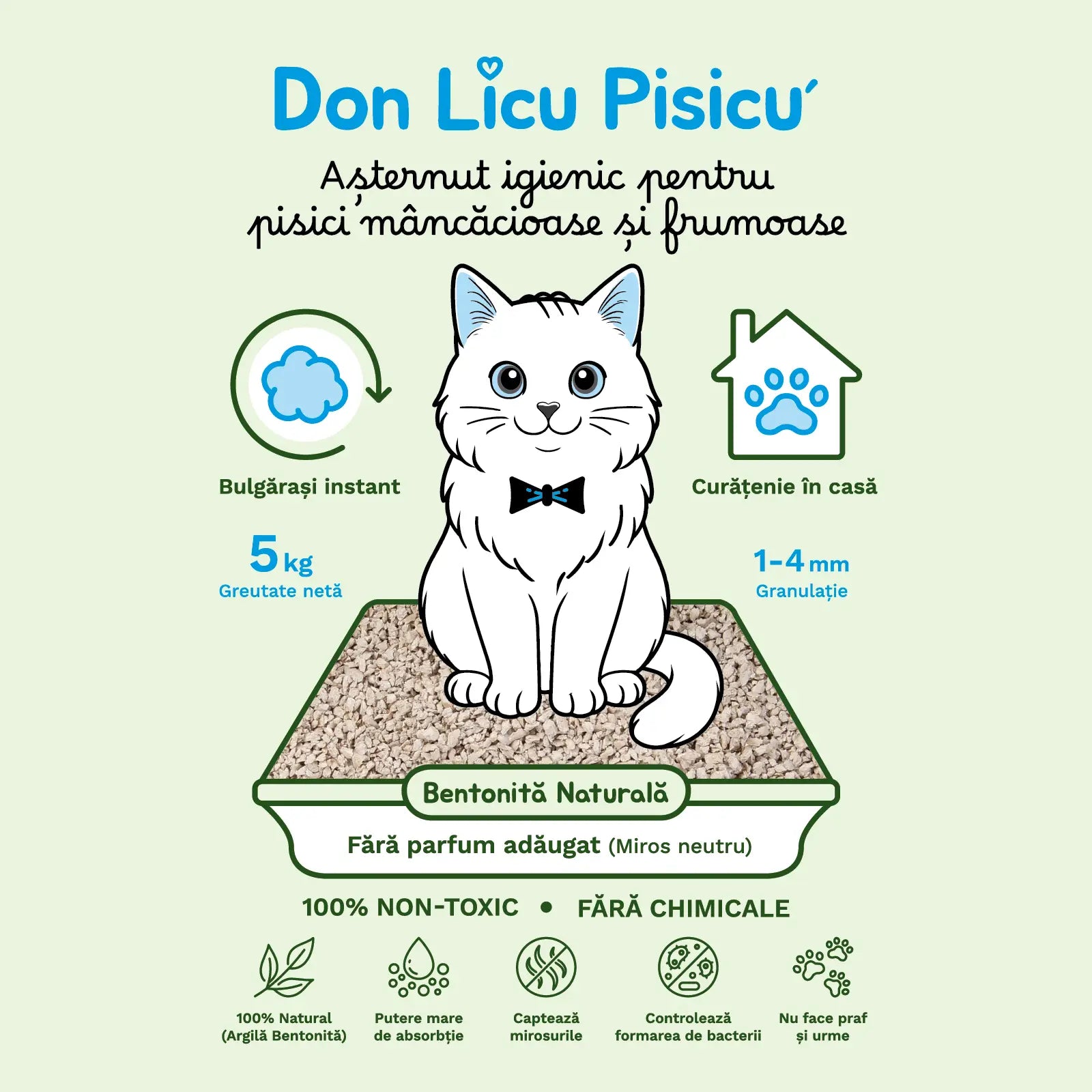 Bentonită litieră, 4 saci, 20 kg, Așternut Pisici, Miros neutru, 100% Natural