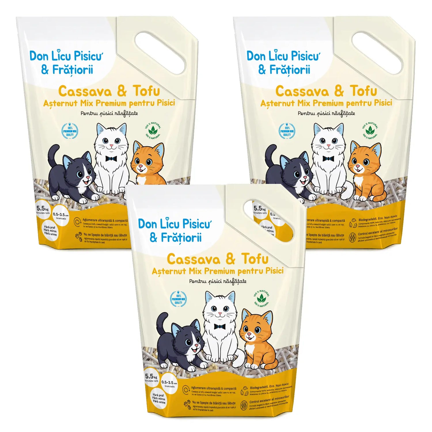 Cassava & Tofu litieră, 3 saci, 16.5 kg, Așternut Mix Premium Pisici