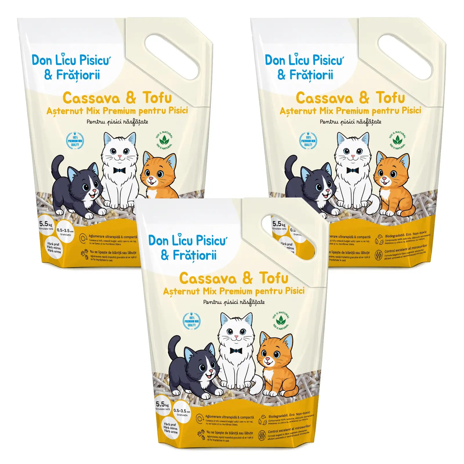 Cassava & Tofu litieră, 3 saci, 16.5 kg, Așternut Mix Premium Pisici