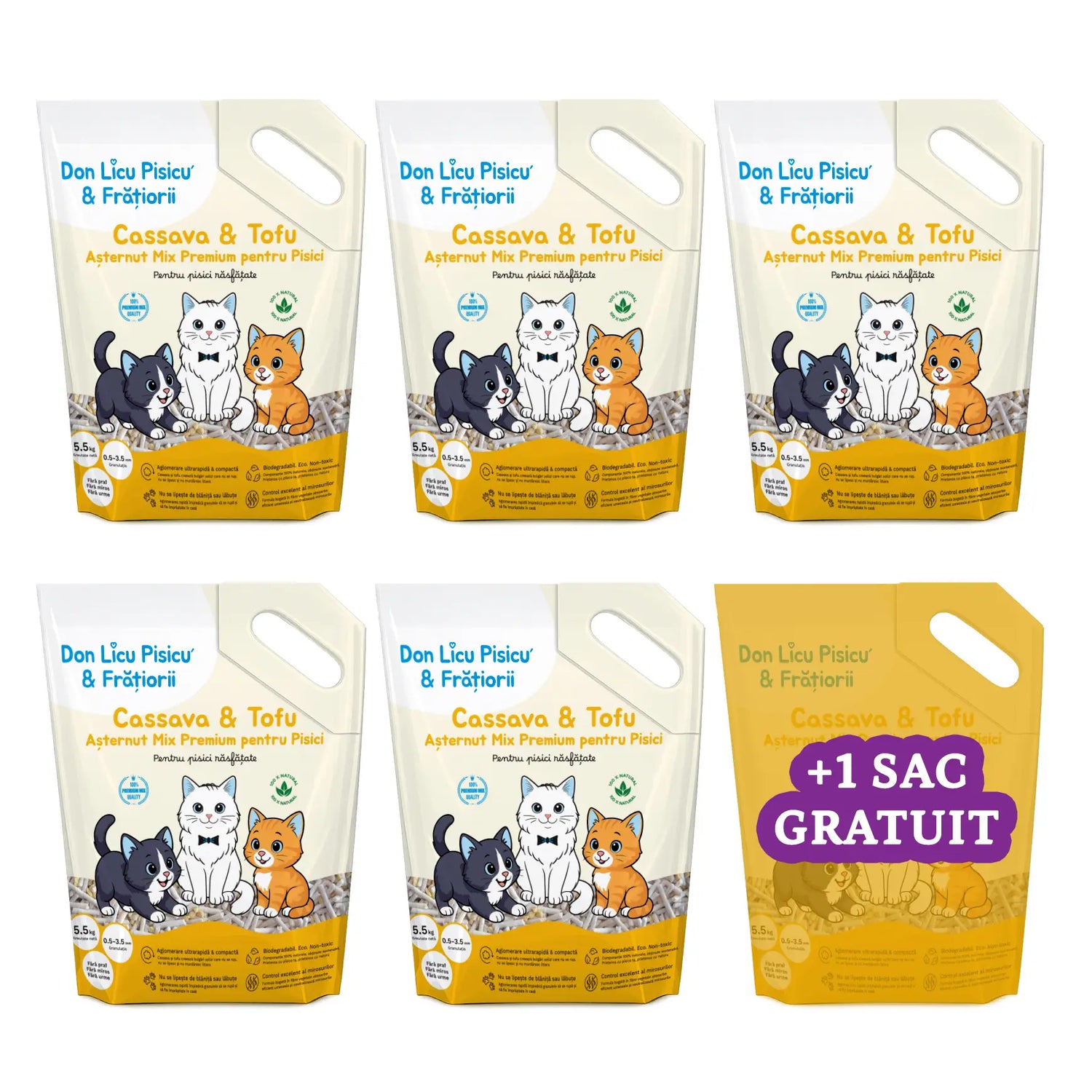 Cassava & Tofu litieră, 6 saci, 33 kg, Așternut Mix Premium Pisici