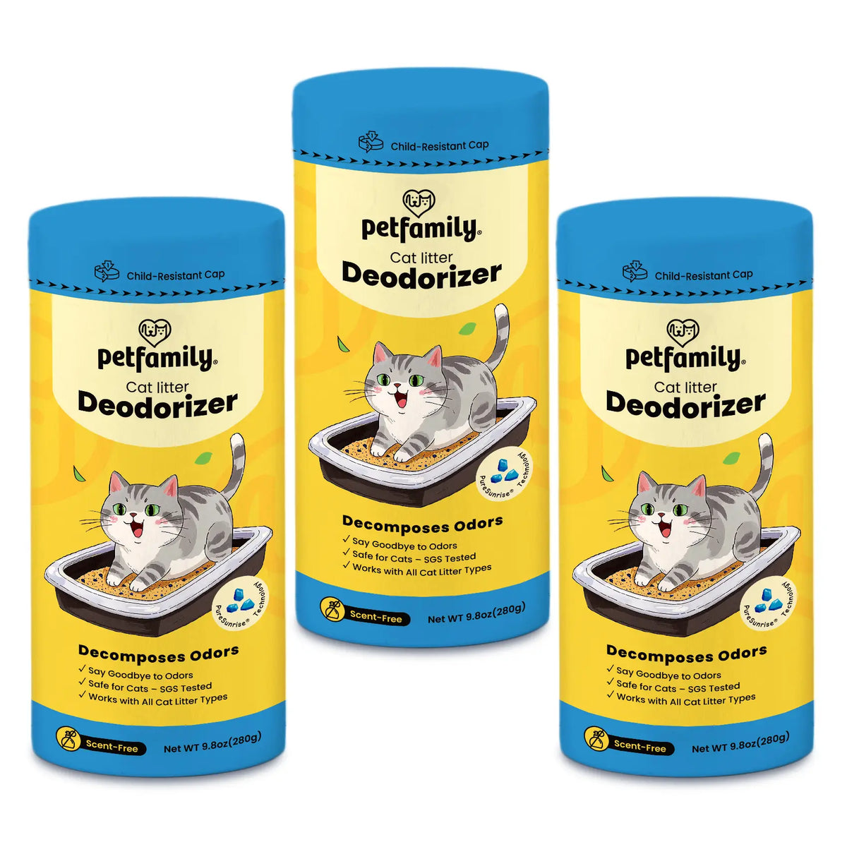 Dezodorizant Litieră, 3 buc, Granule, Fără parfum, cu Descompunere Amoniac