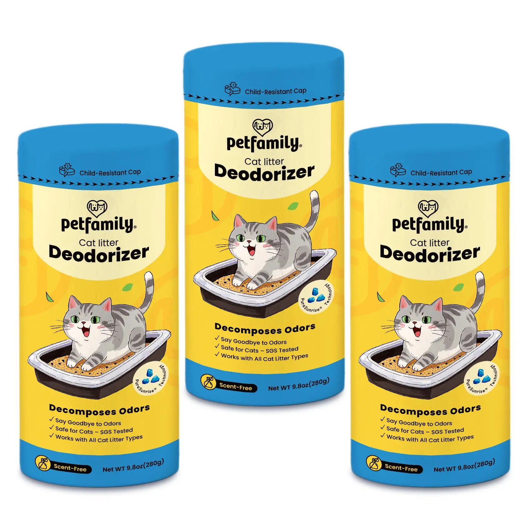 Dezodorizant Litieră, 3 buc, Granule, Fără parfum, cu Descompunere Amoniac