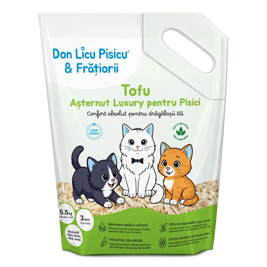 Tofu, Așternut Luxury pentru Litieră Pisici, 5.5kg